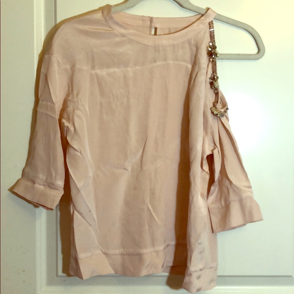 off-shoulder pink silk top